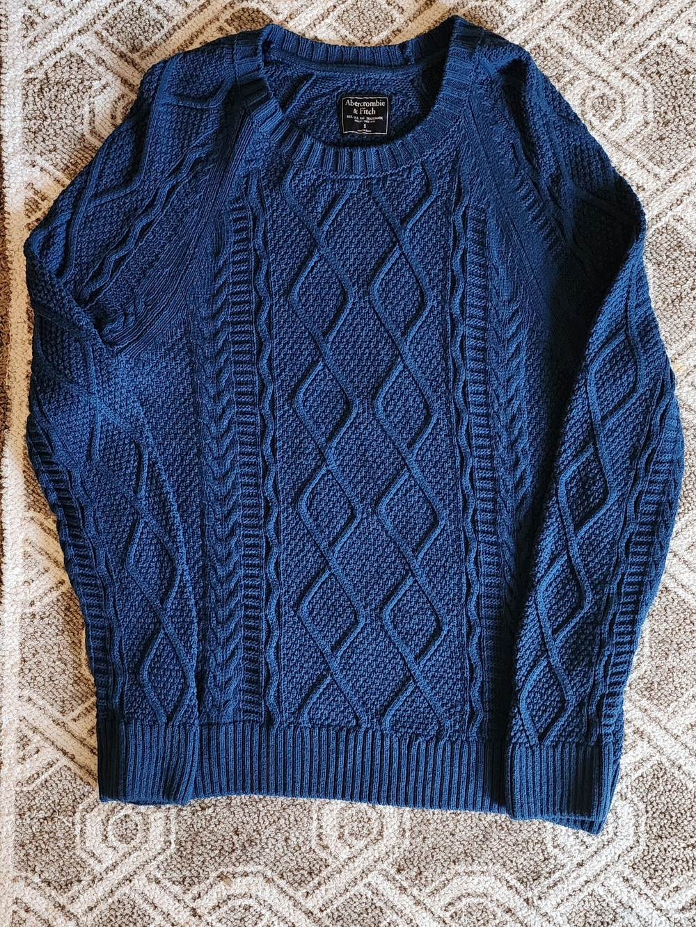 Abercrombie & Fitch Men's Deep Blue Cable Knit Crewneck Sweater